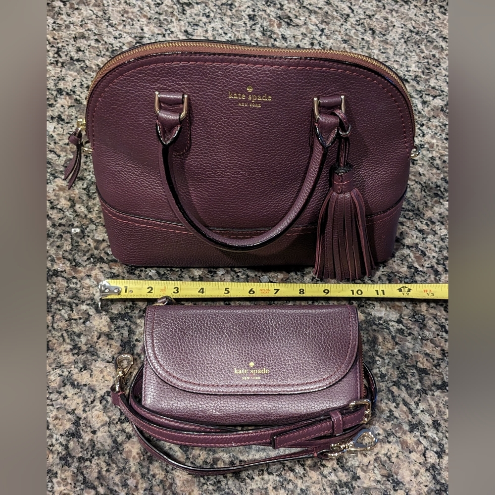 Kate Spade Purple Leather Set Handbag Wallet